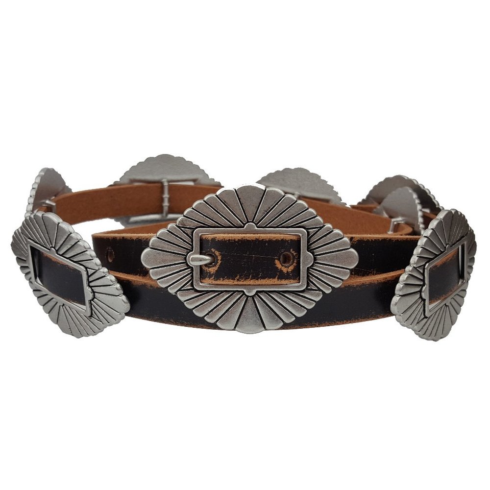 Western Genuine Distressed Leather Navajo Concho Skinny Belt
